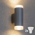 Brilagi - LED RGBW dimbare buitenwandlamp MATERA 2xGU10/4,8W/230V 3000K IP54 grijs + afstandsbediening