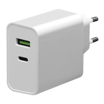 Adaptateur de charge Power Delivery USB-C A + USB-A 45W/230V blanc
