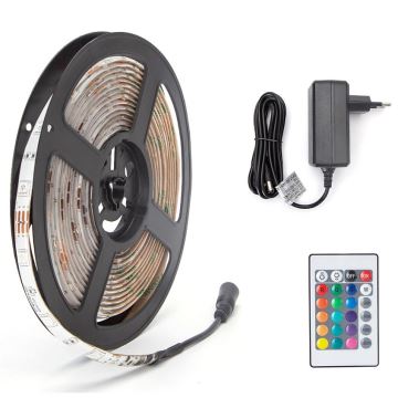 Aigostar - Dimbare LED RGB Strip 5m LED/24W/12/230V IP65 + AB