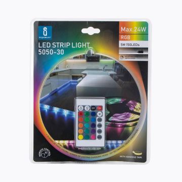 Aigostar - Dimbare LED RGB Strip 5m LED/24W/12/230V IP65 + AB