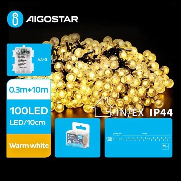 Aigostar - Guirlande de Noël extérieure 100xLED/3xAA/8 fonctions 10,3 m IP44 blanc chaud