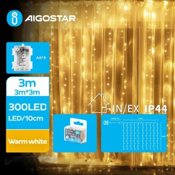 Aigostar - Guirlande de Noël extérieure 300xLED/8 fonctions 3xAA 6x2m IP44 blanc chaud