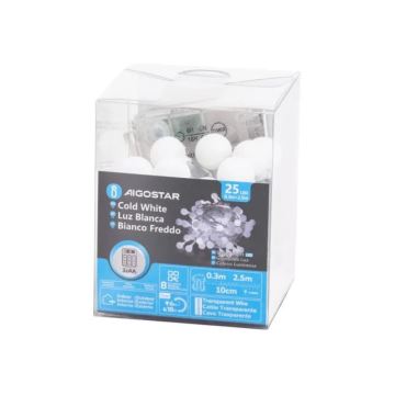 Aigostar - Guirlande de Noël extérieure 25xLED/3xAA/8 fonctions 2,8 m IP44 blanc froid