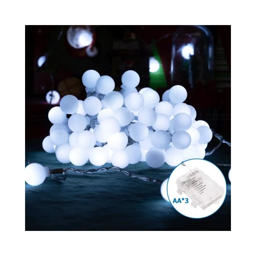 Aigostar - Guirlande de Noël extérieure 50xLED/3xAA/8 fonctions 5,3 m IP44 blanc froid