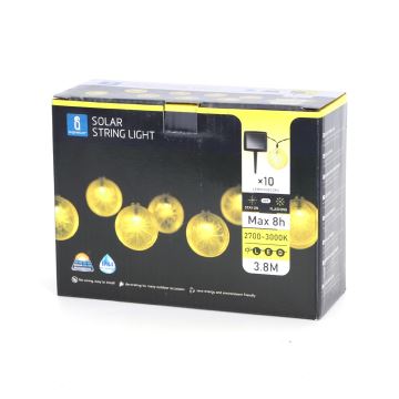 Aigostar - Guirlande solaire à LED 10xLED/3,8m IP44 blanc chaud