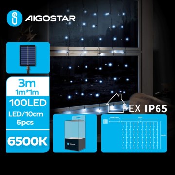 Aigostar - Guirlande solaire de Noël 100xLED/8 fonctions 4x1m IP65 blanc froid