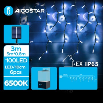 Aigostar - Guirlande solaire de Noël 100xLED/8 fonctions 8x0,6m IP65 blanc froid