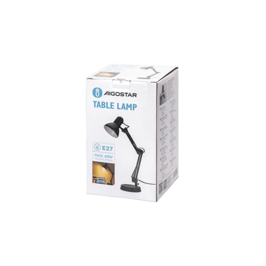 Aigostar - Lampe de table 2en1 1xE27/40W/230V noir