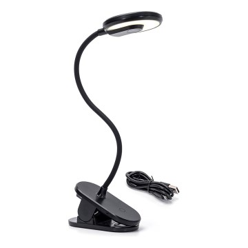 Aigostar - Lampe de table à intensité variable rechargeable avec pince LED/3W/5V 1800mAh noir