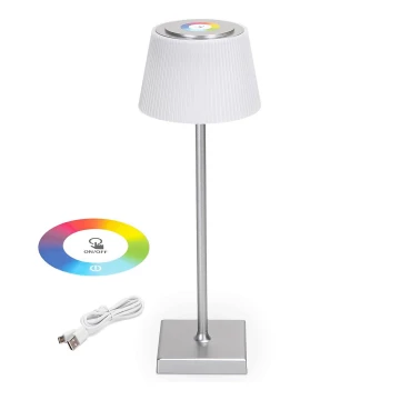 Aigostar - Lampe de table extérieure RGBW à intensité variable rechargeable LED/4W/5V 3600mAh blanc/chrome IP54