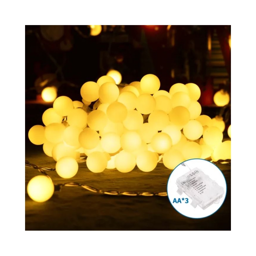 Aigostar - LED Kerst lichtsnoer voor buiten 100xLED/3xAA/8 Functies 10,3 m IP44 warm wit