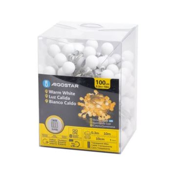 Aigostar - LED Kerst lichtsnoer voor buiten 100xLED/3xAA/8 Functies 10,3 m IP44 warm wit