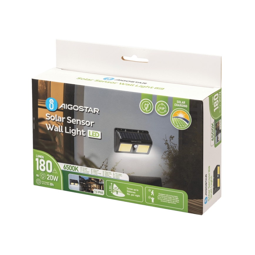 Aigostar - LED Solar wandlamp met sensor LED/20W/5,5V 6500K IP65