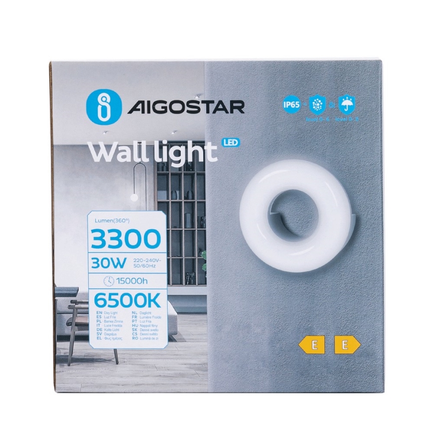 Aigostar - LED Wandlamp voor buiten LED/30W/230V 6500K IP65 zwart