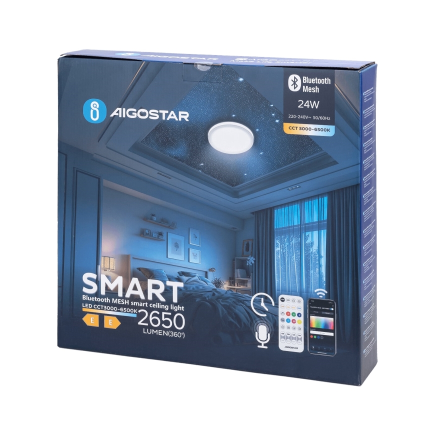 Aigostar - Plafonnier salle de bain LED/24W/230V 3000-6500K IP44 + télécommande