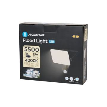 Aigostar - Projecteur avec détecteur LED/50W/230V 4000K IP65 noir