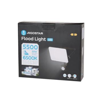 Aigostar - Projecteur avec détecteur LED/50W/230V 6500K IP65 noir