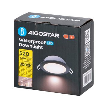 Aigostar - Spot encastrable de salle de bain LED/4,8W/230V 3000K noir IP65