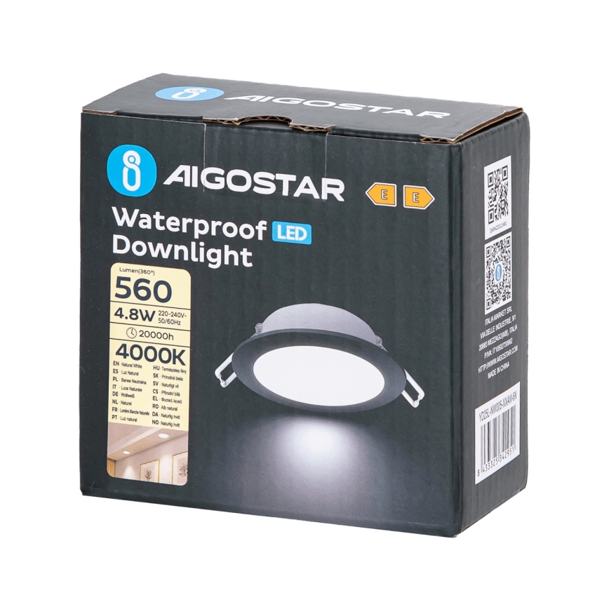 Aigostar - Spot encastrable de salle de bain LED/4,8W/230V 4000K noir IP65