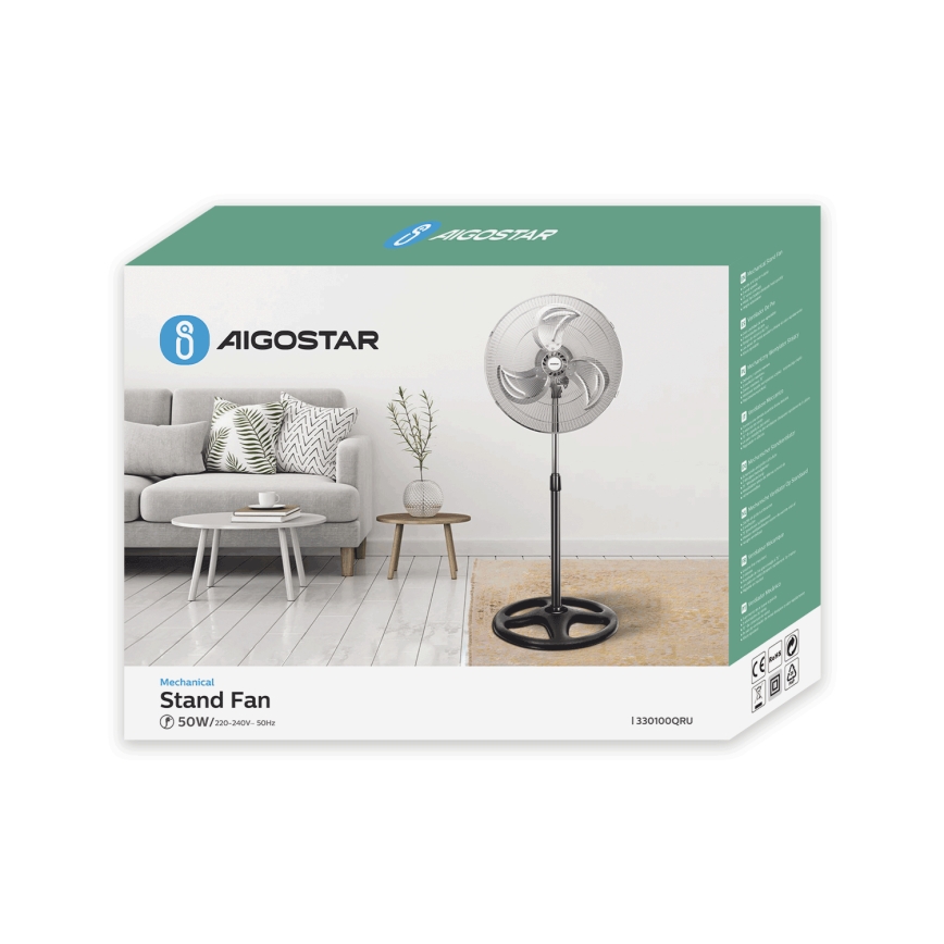 Aigostar - Staande ventilator 55W/230V chroom/zwart