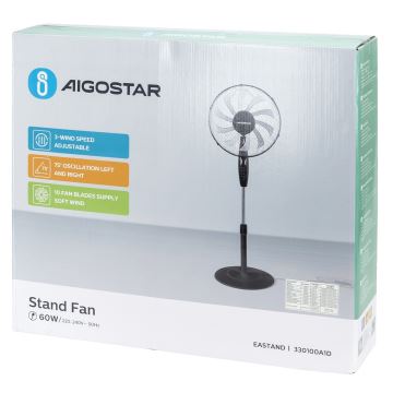 Aigostar - Ventilateur sur pied 60W/230V noir