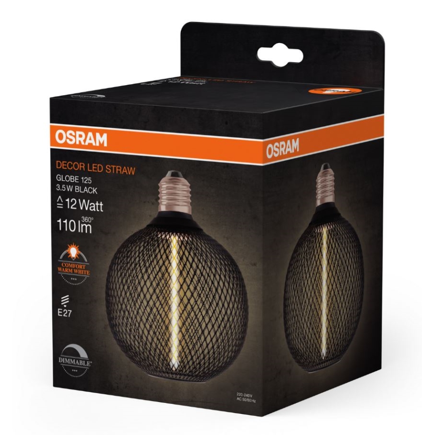 Ampoule à intensité variable LED DECOR  FILAMENT G125 E27/3,5W/230V 1800K noir - Osram