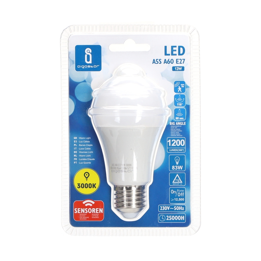 Ampoule LED avec détecteur de mouvement et de crépuscule A60 E27/12W/230V 3000K - Aigostar