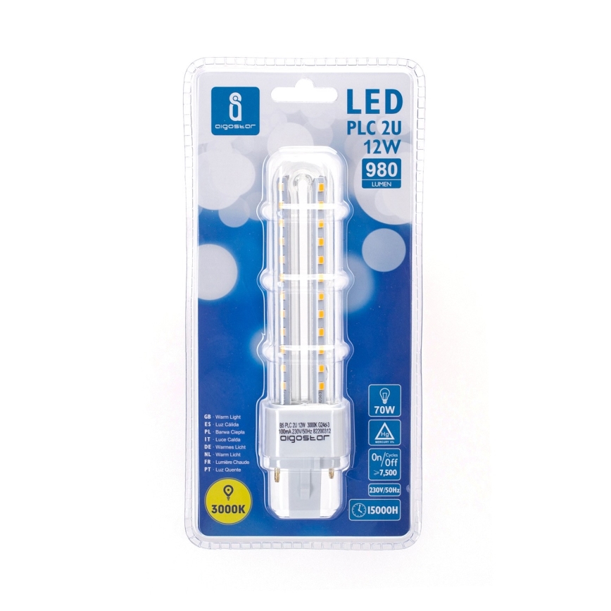 ampoule LED G24D-3/12W/230V 3000K - Aigostar