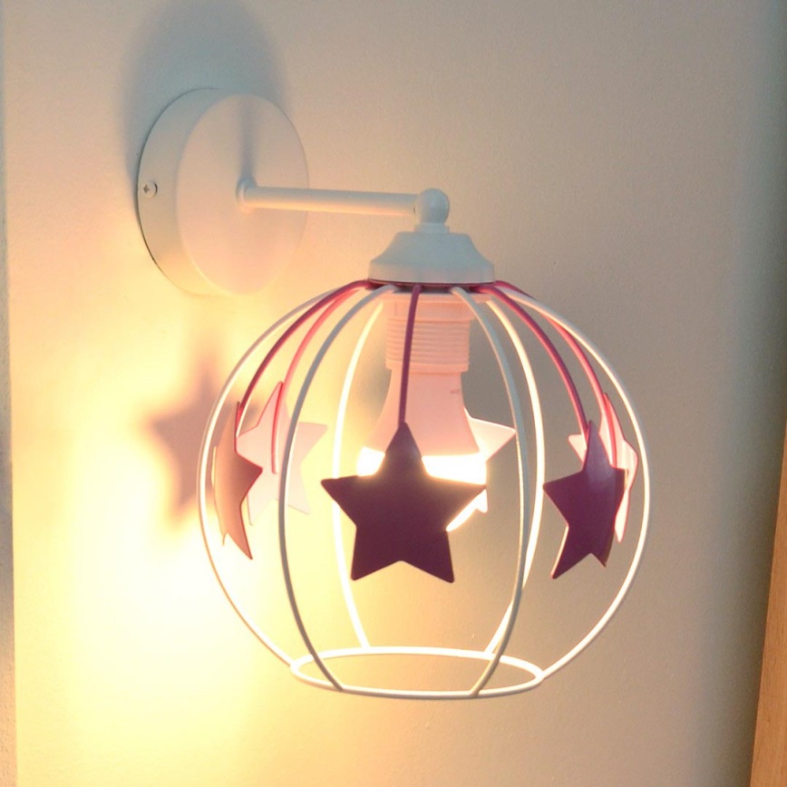 Applique murale enfant STARS 1xE27/15W/230V rose/blanc