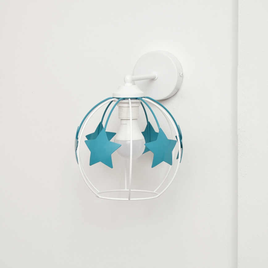 Applique murale enfant STARS 1xE27/15W/230V turquoise/blanc