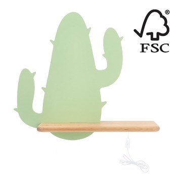 Applique murale pour enfant avec étagère CACTUS LED/4W/230V vert/bois - certifié FSC