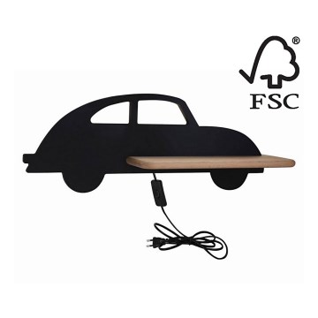 Applique murale pour enfant avec étagère CAR LED/5W/230V noir/bois - certifié FSC