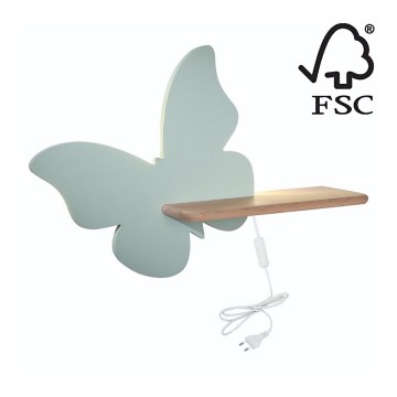 Applique murale pour enfant avec une étagère BUTTERFLY LED/5W/230V vert/bois - certifié FSC