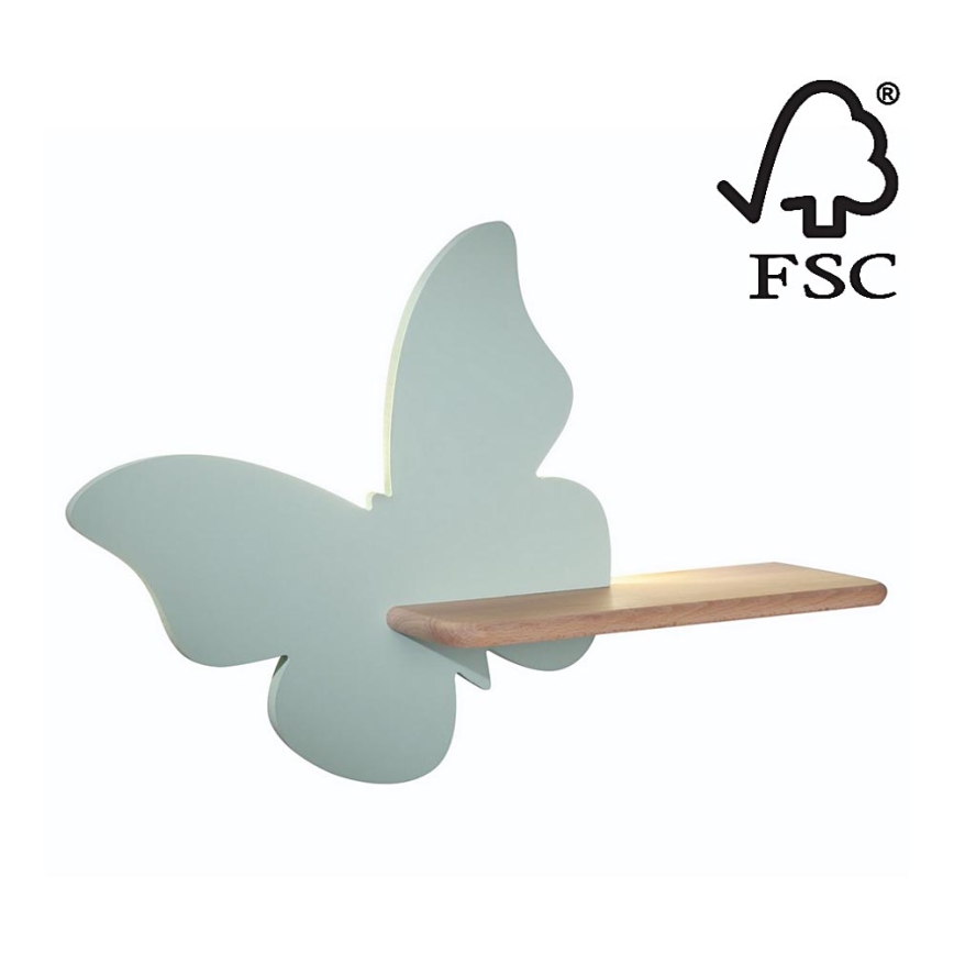 Applique murale pour enfants avec une étagère BUTTERFLY LED/5W/230V vert/bois - certifié FSC