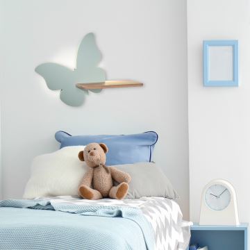 Applique murale pour enfants avec une étagère BUTTERFLY LED/5W/230V vert/bois - certifié FSC