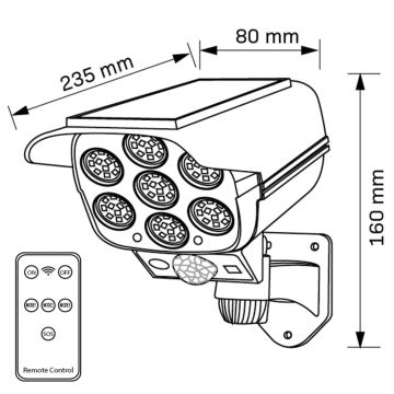 Applique murale solaire LED avec détecteur KAMERA LED/1W/3,7V IP44 + Télécommande