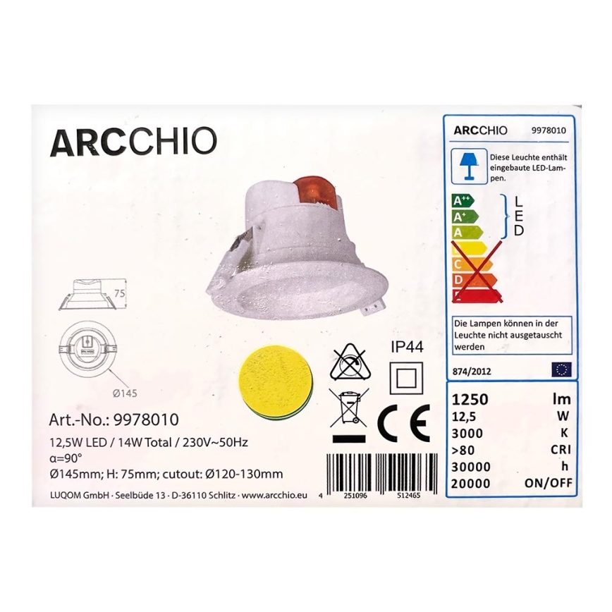 Arcchio - LED Inbouwlamp ARIAN LED/12,5W/230V IP44