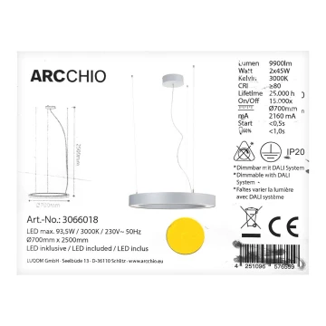 Arcchio - Suspension filaire PIETRO 2xLED/45W/230V