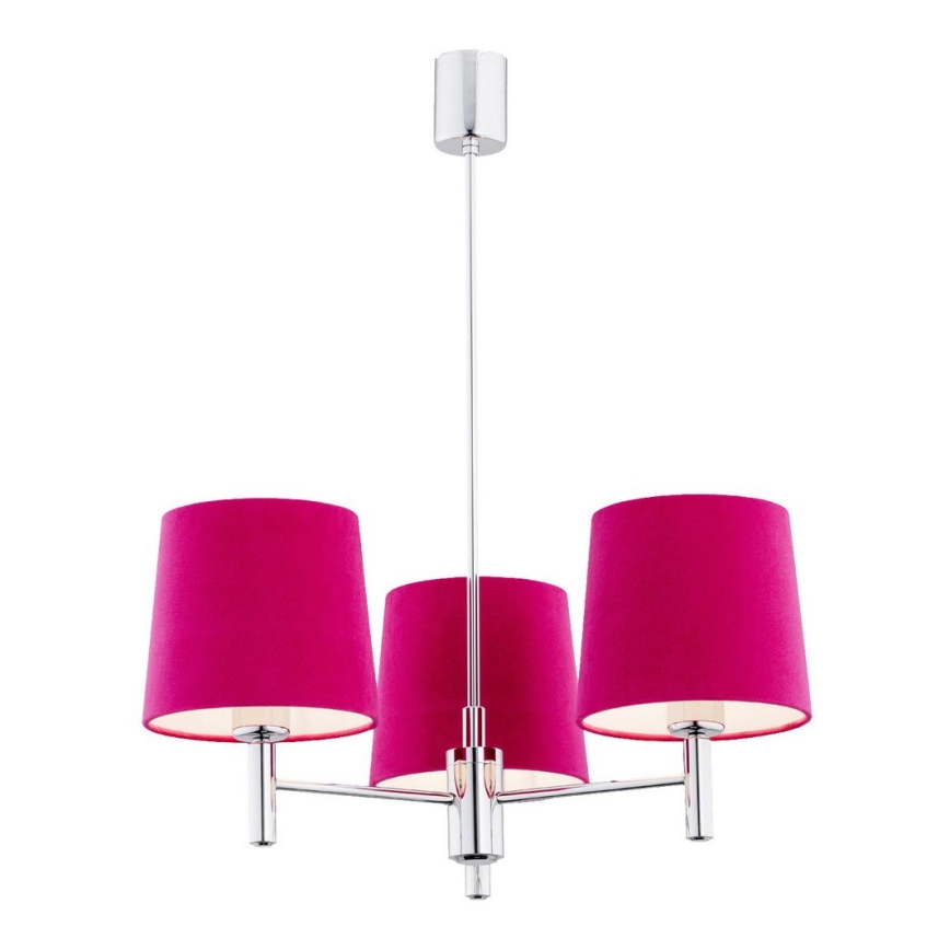 Argon 1382 - Hanglamp aan een paal BOLZANO 3xE27/15W/230V roze/glanzend chroom