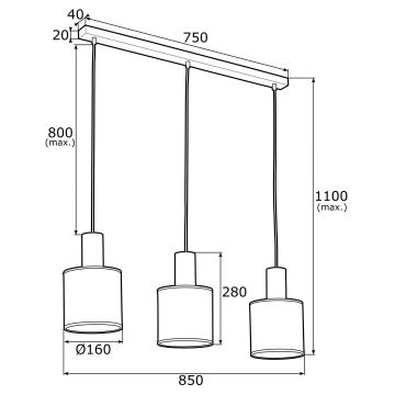 Argon 1490 - Hanglamp aan een koord HERMAN 3xE27/15W/230V messing/zwart