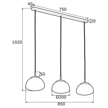 Argon 1494 - Hanglamp aan een koord TRINI 3xE27/15W/230V gouden