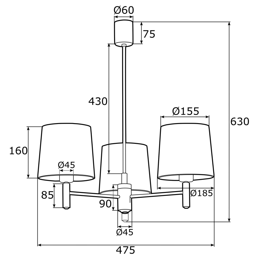 Argon 1498 - Hanglamp aan een paal PONTE 3xE27/15W/230V roze/messing