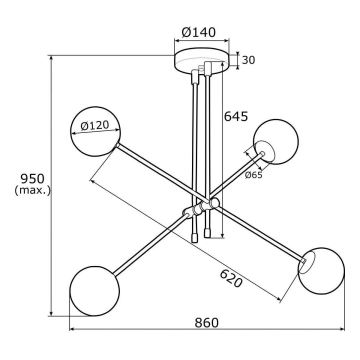 Argon 1696 - Hanglamp aan een buis ABSTRACT 4xE14/7W/230V zwart