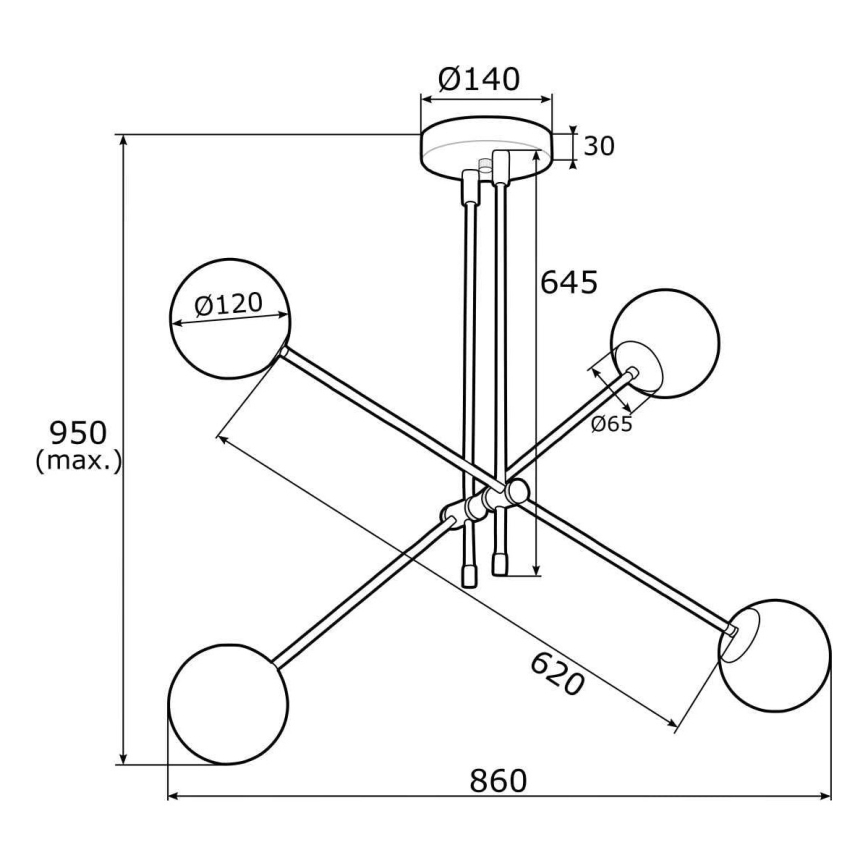 Argon 1696 - Hanglamp aan een buis ABSTRACT 4xE14/7W/230V zwart