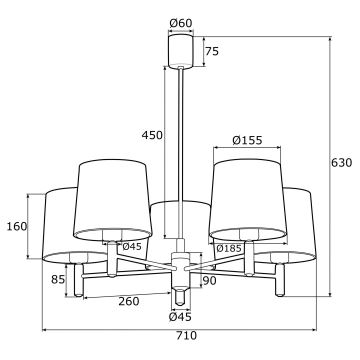 Argon 2089 - Hanglamp aan een paal PONTE 5xE27/15W/230V roze/messing