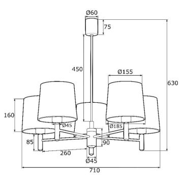 Argon 2108 - Hanglamp aan een paal BOLZANO 5xE27/15W/230V grijs