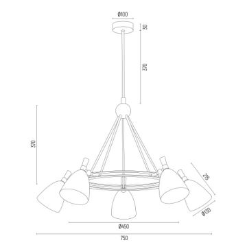 Argon 2118 - Lustre sur barre CHARLOTTE 5xE27/15W/230V noir/doré