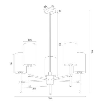 Argon 2135 - Hanglamp aan een paal ABRUZZO 5xE14/7W/230V messing/zwart