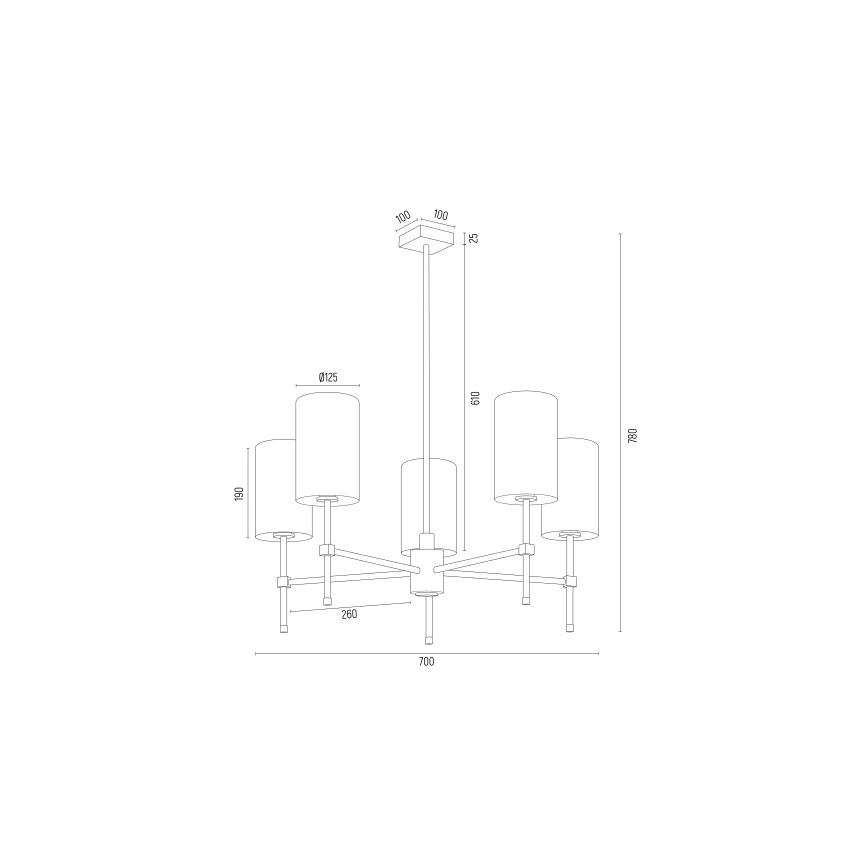 Argon 2135 - Hanglamp aan een paal ABRUZZO 5xE14/7W/230V messing/zwart