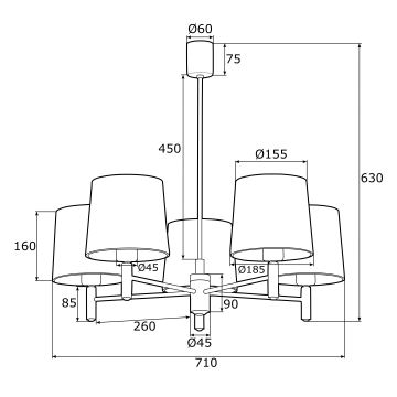 Argon 2169 - Suspension avec tige PONTE PLUS 5xE27/15W/230V rouge